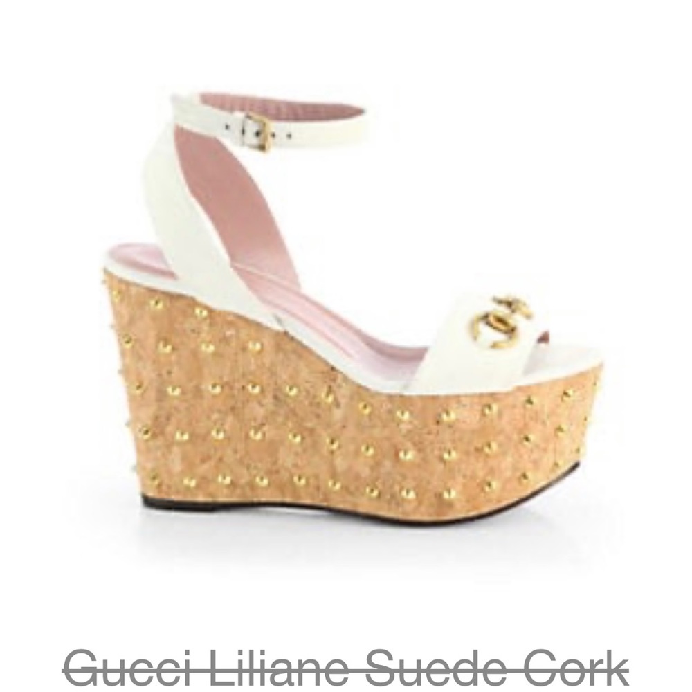 Gucci Liliane suede cork cream and gold sandals